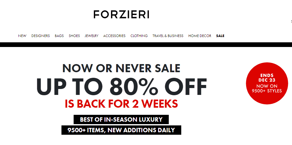 Forzieri名牌網額外優惠碼2018  減價促銷滿US$275再額外9折，人氣包包折扣推介